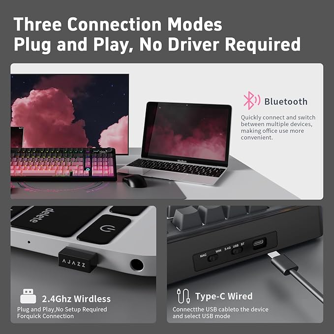 NACODEX Ajazz AK980 Pink Gaming Machanical Keyboard Gift Switch Full Size RGB - Image 3