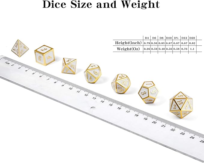 DnDnD White with Gold Number DND Dice Sets, Solid Metal Die with Free Gorgeous - Image 4