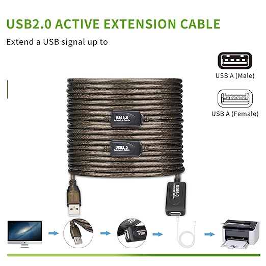 100 FT USB Extension Cable, USB 2.0 Type A Male to A Female Active Repeater - Image 7