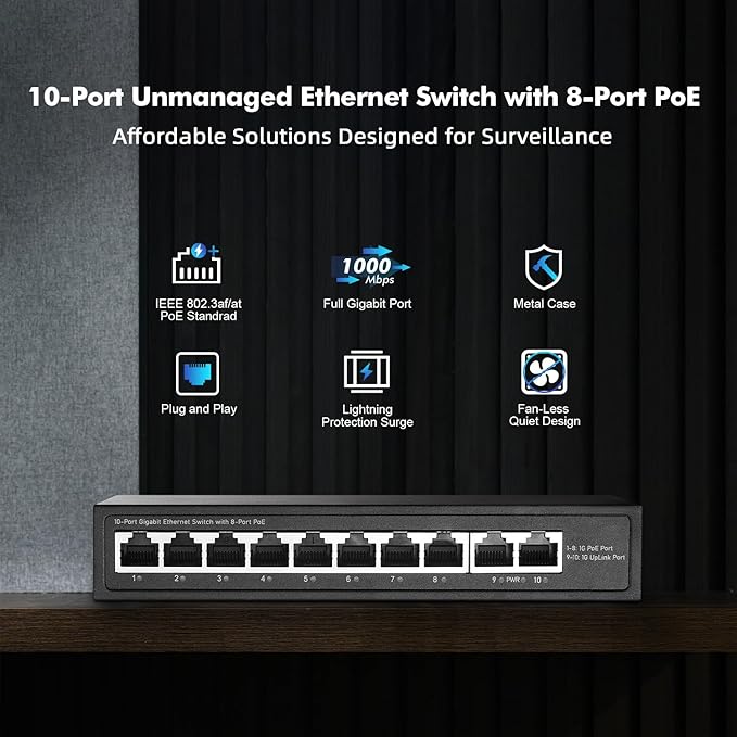 YuLinca 10 Port Mini Gigabit PoE Switch - Image 2