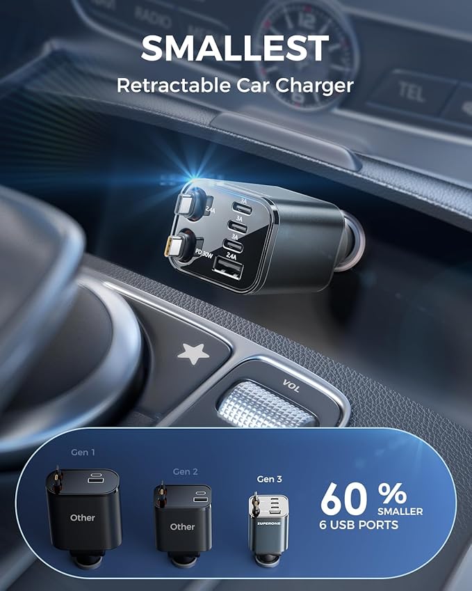 SUPERONE 6 in 1 Retractable Car Charger - Image 4