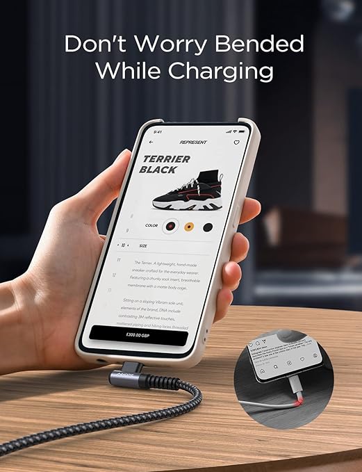 AINOPE USB to USB C Cable 3.1A Fast Charger Type C Right Angle, Resistant Nylon - Image 4