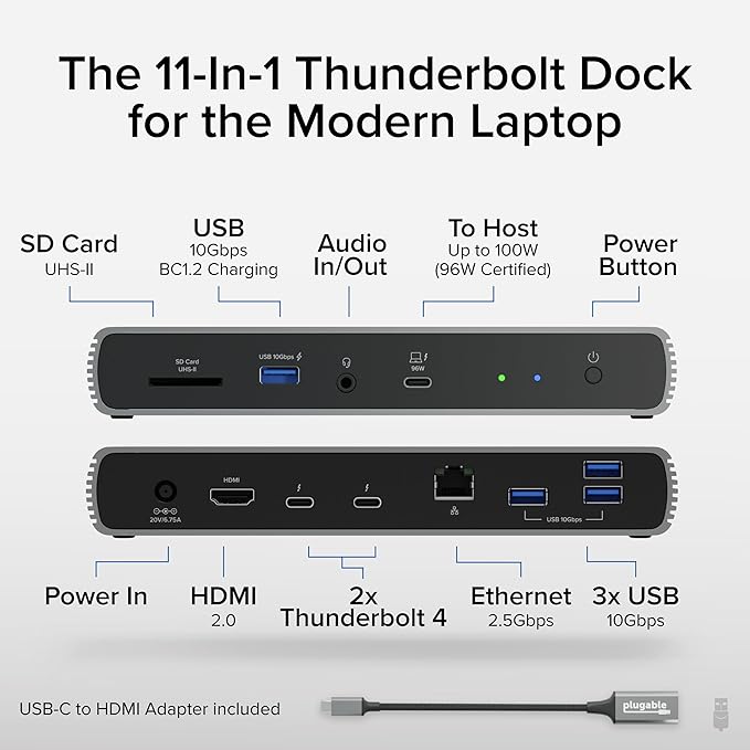 Plugable Thunderbolt 4 Dock for Dual 4K or 8K Display – 100W Charging Docking - Image 2