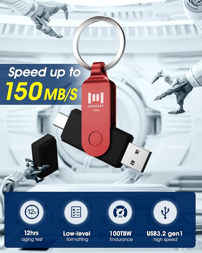MOSDART 128GB USB3.1 Fast Speed C and A Dual Flash Drive, exFAT Memory Stick - Image 3