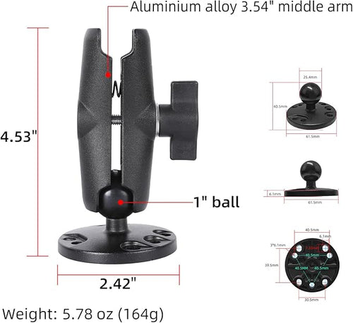 1" Ball Double Socket Arm with AMPS Hole Round Plate Base, Aluminum Alloy - Image 2