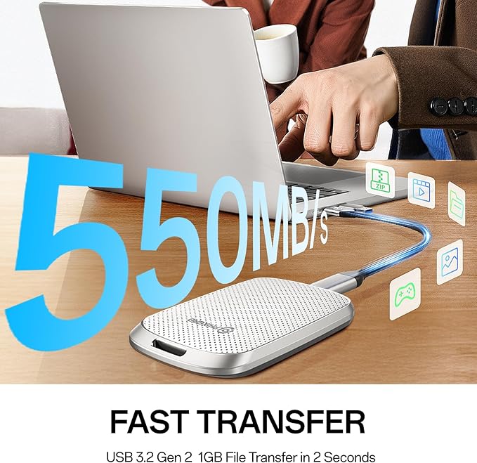 PHIXERO P5PLUS Portable SSD 4TB Up to 550MB/s, USB 3.2 Gen 2 External Solid - Image 2