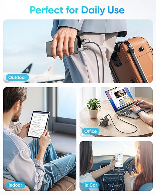 SUNGUY 4 in 1 Charging Cable 3FT, 60W Multi Charging Cable, USB-C/A to - Image 5
