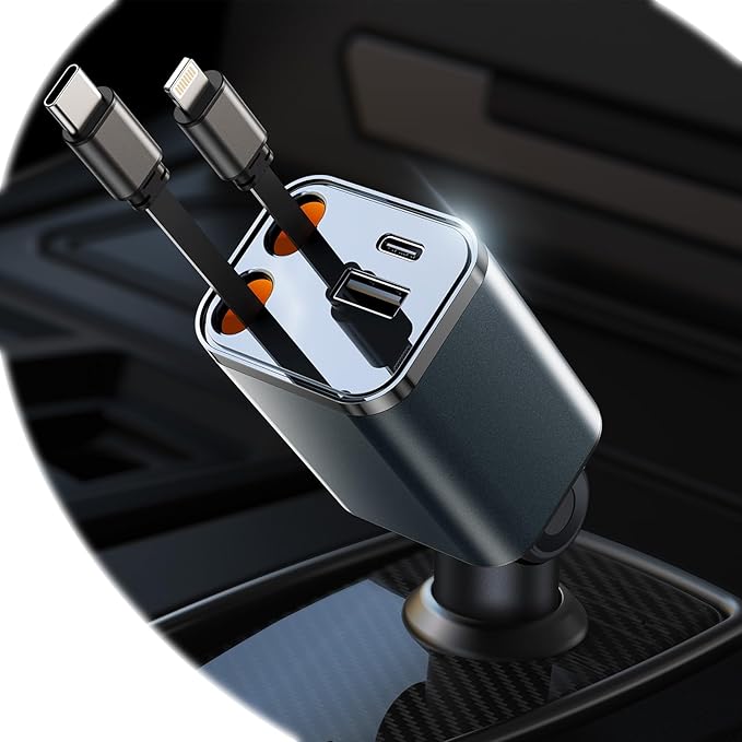 Mini Retractable Car Charger, 87W Car Accessories Adapter by ROADRESS