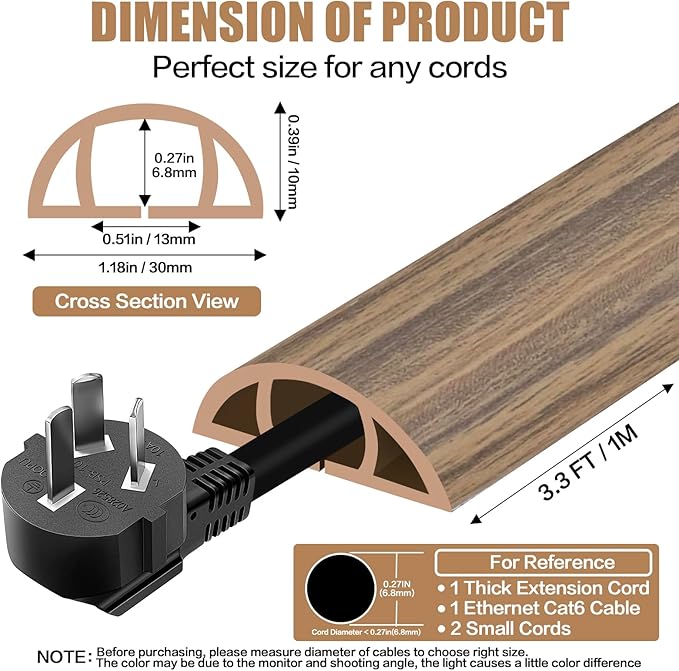 Floor Cord Cover Self Adhesive Cord Hider, 3.3FT Cable Management, Extension - Image 2