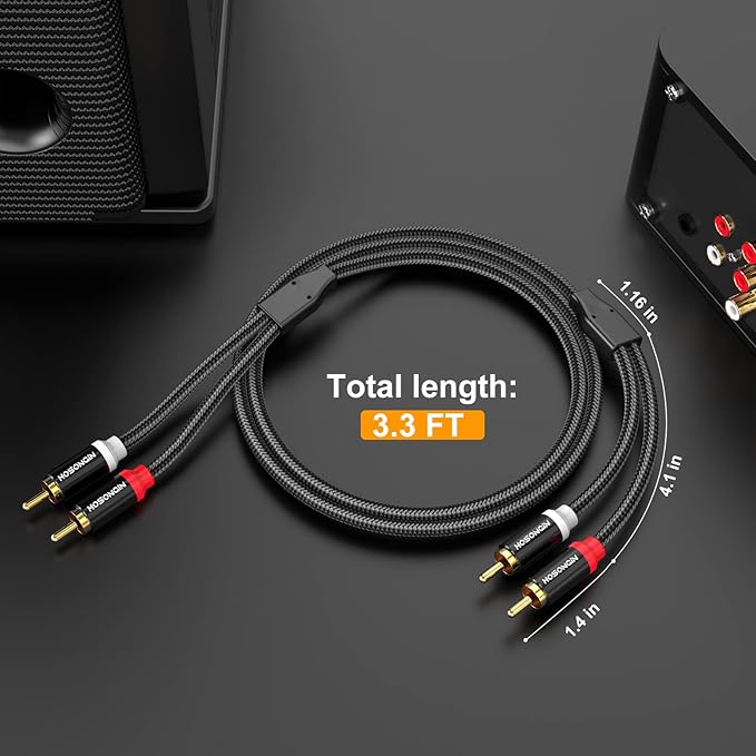 HOSONGIN RCA Cables 3.3ft 2 Pack, 2-Male to 2-Male RCA Audio Stereo Subwoofer - Image 7