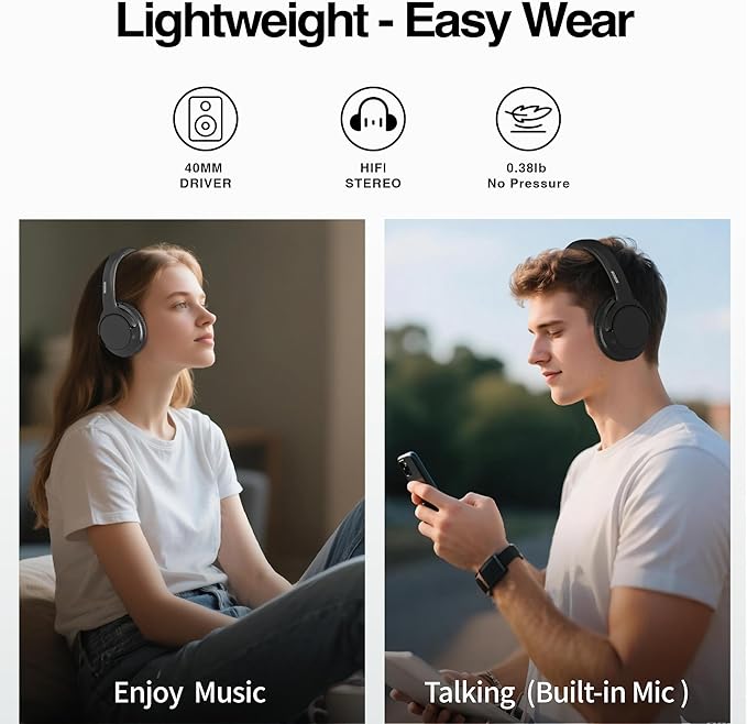MIDOLA Bluetooth Headphones Over Ear 68H Playtime 6 EQ Wireless Headset - Image 3