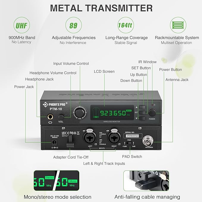 Phenyx Pro Wireless in Ear Monitor System, True Stereo UHF IEM, in Ear Monitors - Image 2