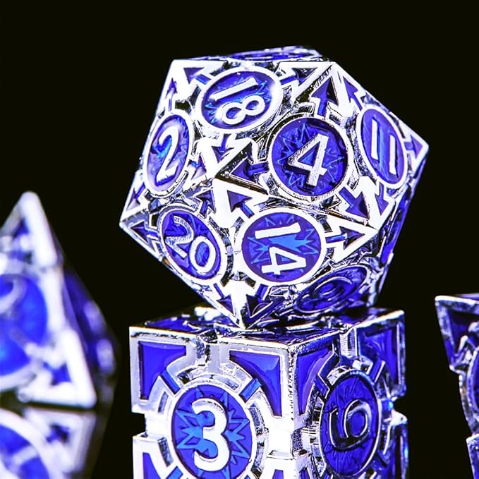 RULE DND Dice Set Metal Blue Solid Weighted D&D Dungeons & Dragons Polyhedral - Image 8