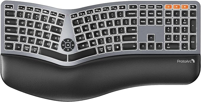 Backlit Bluetooth Ergonomic Keyboard, ProtoArc EK01 Plus Full Size Wireless by ProtoArc