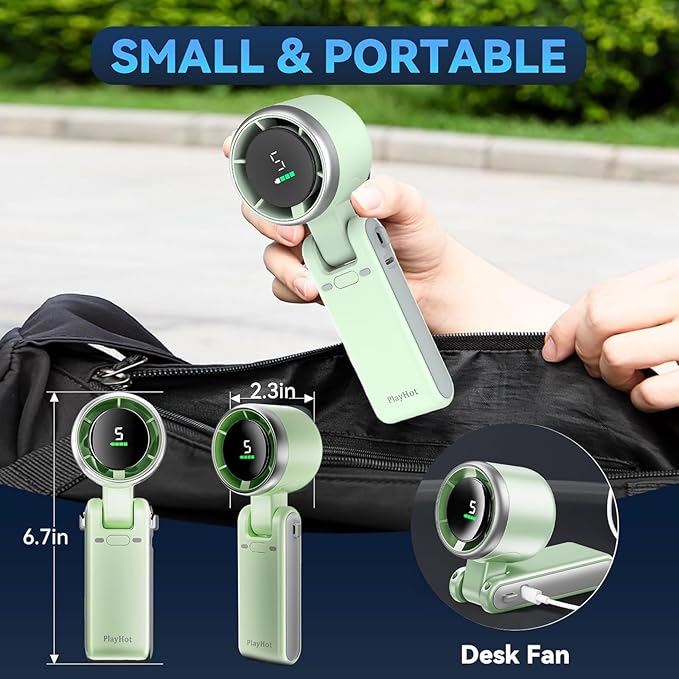 Portable Handheld Turbo Fan, 5 Gear Wind, Battery Operated, 3 IN 1 Hand Fan - Image 5