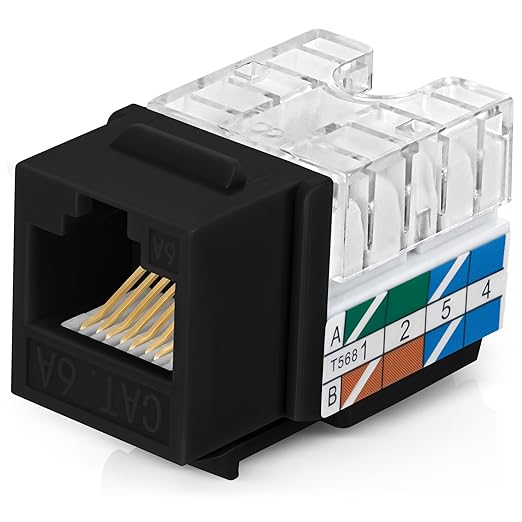 Everest 90° Angled RJ45 Cat6A Keystone Jacks 50-Pack in Black by EverestMediaSolutions