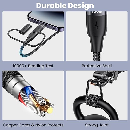 100W USB C Multi Charging Cable, USAMS 4FT 5-in-1 5A Fast Sync Charger Adapter - Image 5