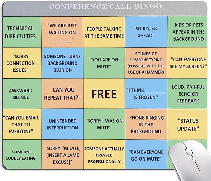 Mouse Pad, Conference Call Bingo Mouse Pad, Washable Square Cloth Mousepad by Armanza