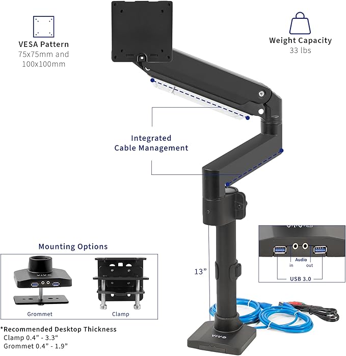 VIVO Premium Aluminum Tall Extended Monitor Arm - Image 5