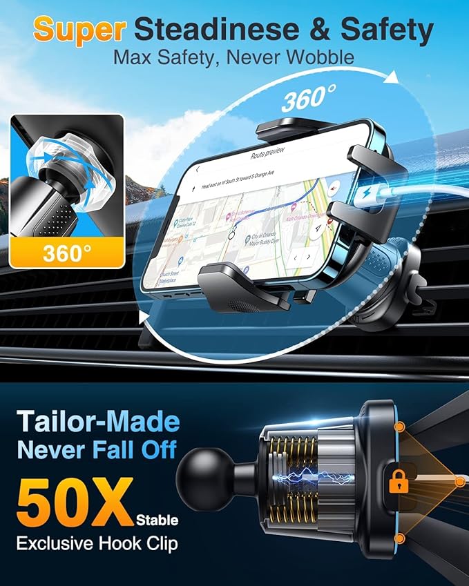 VANMASS Car Phone Holder Mount 2024 Upgraded Car Vent Phone Mount Clip - Image 7