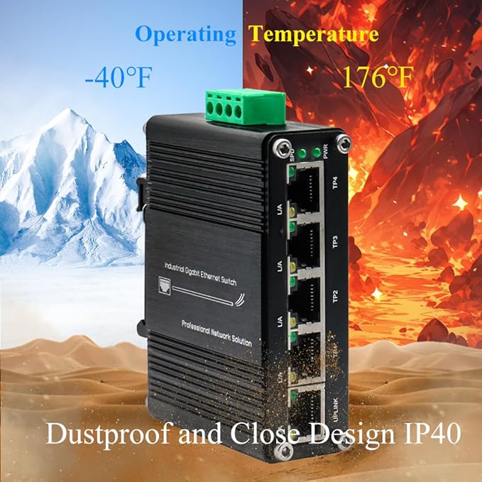Mini 5 Port Industrial Gigabit Ethernet Switch, Unmanaged Hardened Network - Image 5
