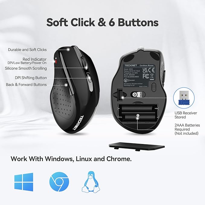 TECKNET Wireless Mouse, 2.4G Ergonomic Optical Mouse, Computer Mouse - Image 7