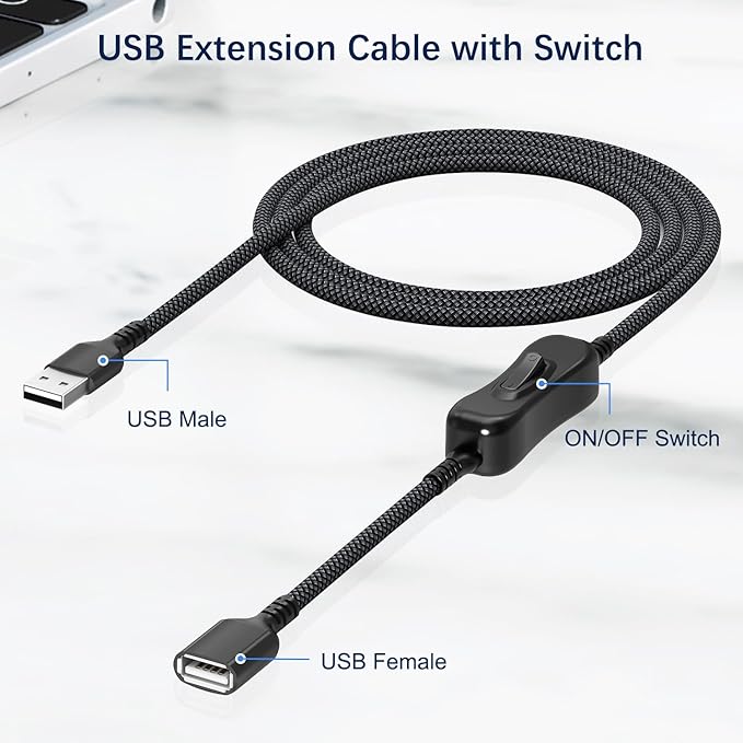 Itramax USB On Off Switch Cable 3.3FT, Inline USB Power Switch USBA Male to - Image 2