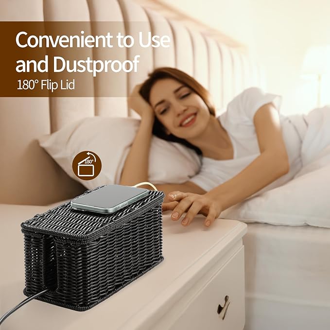 Delamu Handmade Rattan Cable Management Box, Cord Organizer - Image 5