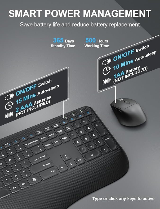 Wireless Keyboard and Mouse Combo, EDJO 2.4G Full-Sized Ergonomic Computer - Image 4