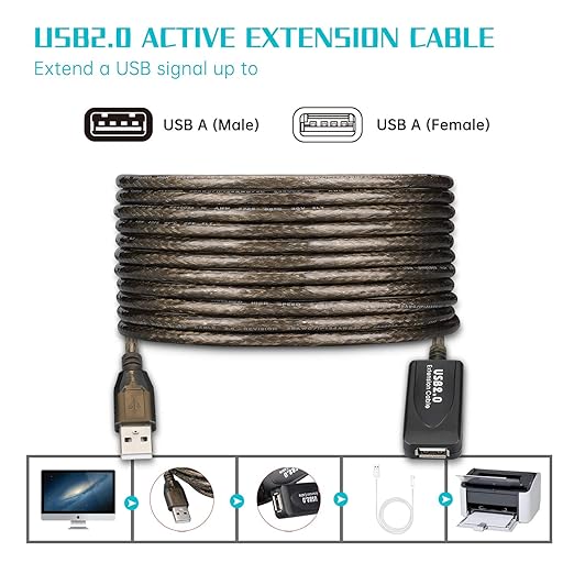 30 FT USB Extension Cable, USB 2.0 Type A Male to A Female Active Repeater - Image 5