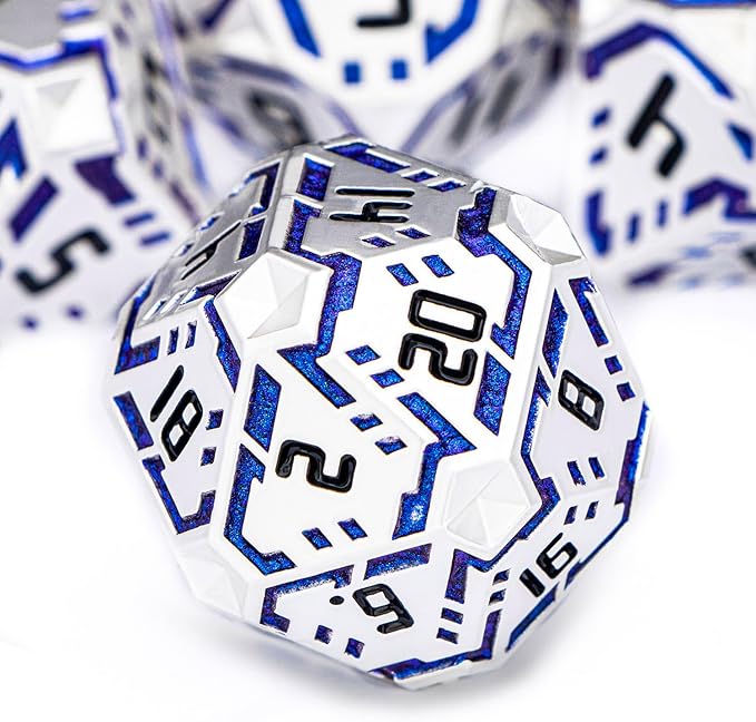 Metal DND Sci-fi Dice Set 7PCS Stripe Polyhedral Dice by OGCOPHEN