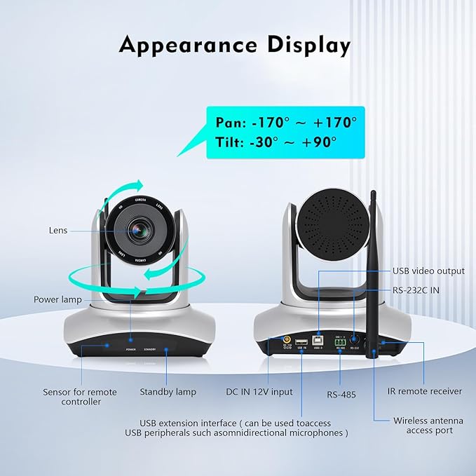 TOALLIN Wireless PTZ Conference Room Camera, 3X Optical Zoom Streaming Camera - Image 7