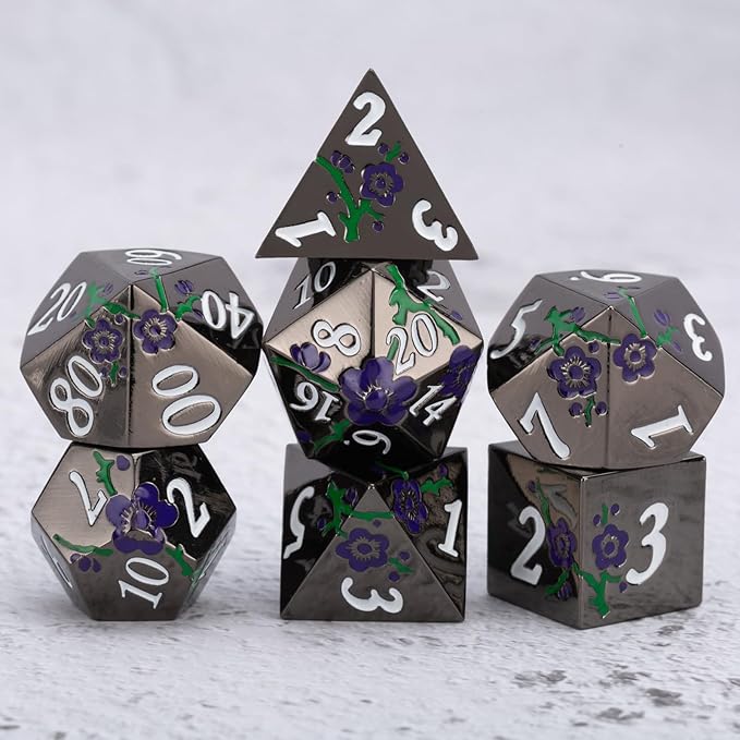 Black Metal Dice Set D&D, RPG Polyhedral Metal Dice - Image 5