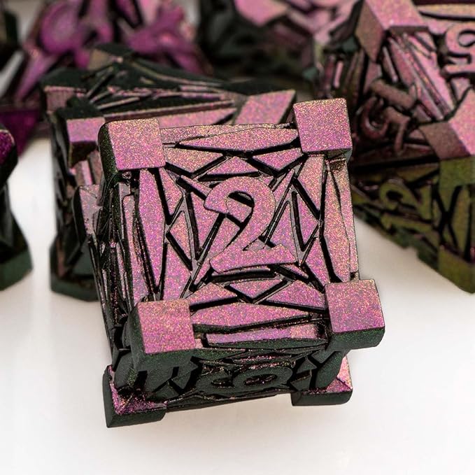7PCS Metal DND Dice Set with Box, Debris RPG Purple Red D and D Dice - Image 3