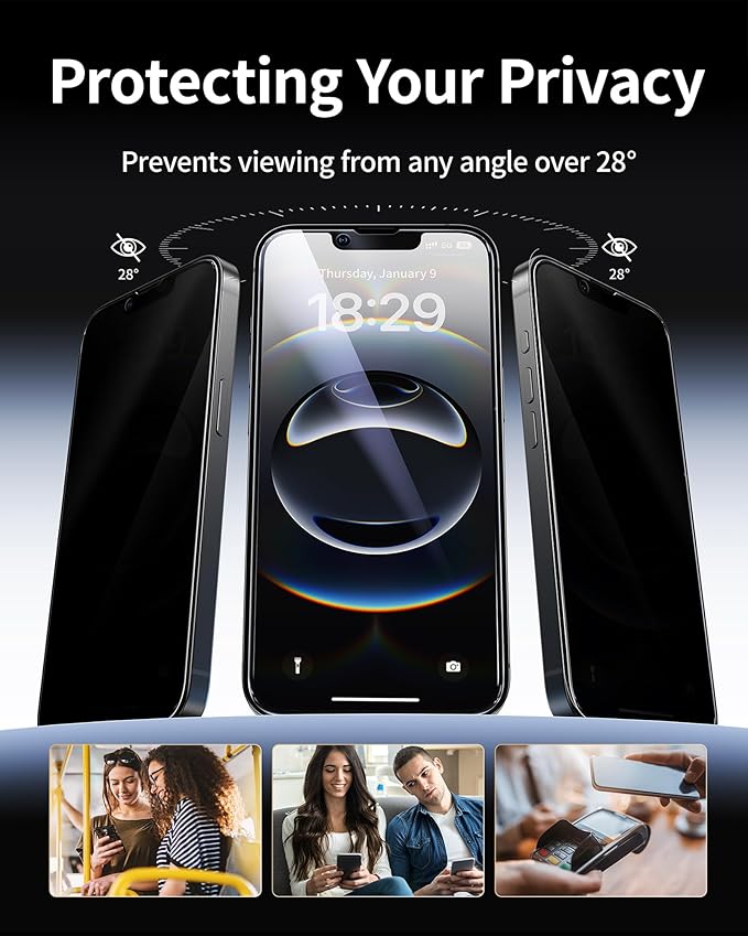 NIMASO for iPhone 16e/13 Pro/13/14 Screen Protector, 2 Pack Privacy Tempered - Image 3