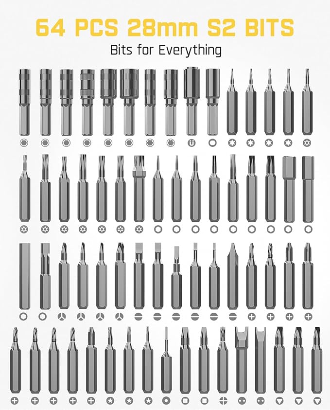 Fanttik Electric Screwdriver Kit, Precision Screwdriver Set, 64 Magnetic Bits - Image 6