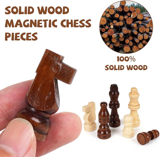 Magnetic Travel Chess Set 12-inch Wooden Magnetic Chess Board 2 Extra Queen - Image 4
