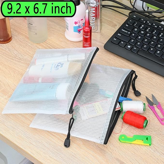 AUSTARK 10 Pcs Zipper File Bags, Waterproof Plastic Mesh Pouch - Image 7