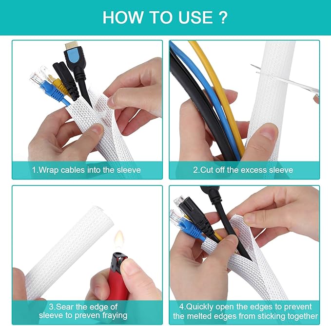 6.6ft - 2/3 inch White Cable Sleeve, Cable Organizer - Image 6