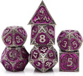 PJOY Metal DND Dice Set with Dice Case Antique Silver Purple Dragon D&D by PJOYDice