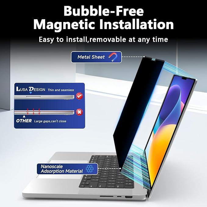 Magnetic MacBook Air 15 Inch Privacy Screen, Removable Anti Glare Blue Light - Image 4