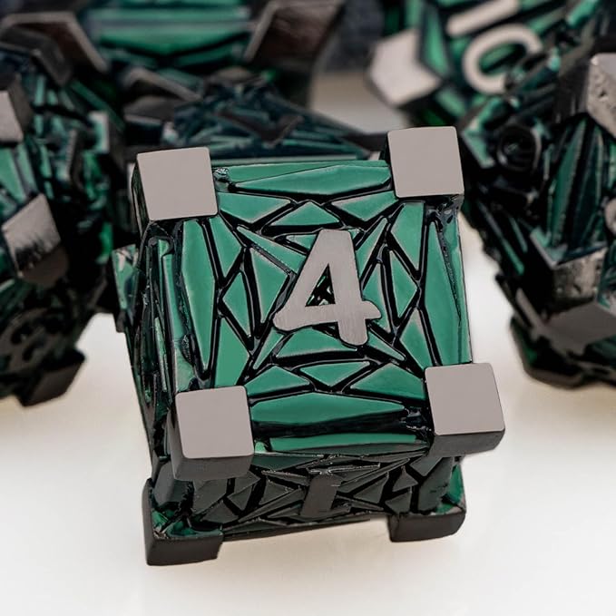7PCS Metal DND Dice Set with Box, Debris RPG Green D and D Dice - Image 3