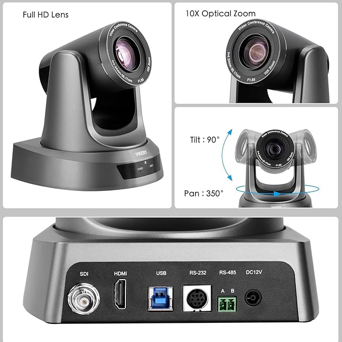 10X PTZ Conference Webcam with 3G-SDI/HDMI/USB Output, 1080P PTZ Live Streaming - Image 2