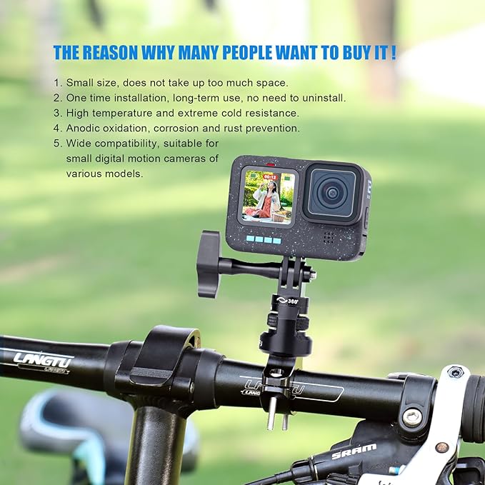 Bike Handlebar Mount for GoPro, 360 Degree Aluminium Alloy Motorbikes Round - Image 7