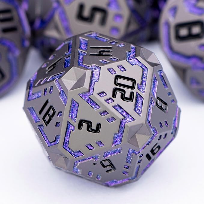 Metal DND Sci-fi Dice Set 7PCS Stripe Polyhedral Dice by OGCOPHEN
