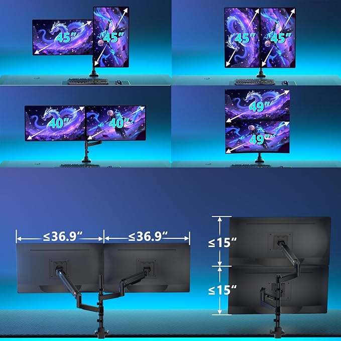 WALI Dual Monitor Mount for Ultrawide Heavy Duty Curved Monitor Stacking - Image 2