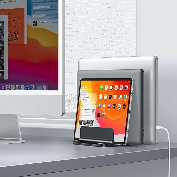 OMOTON 3-Slot Vertical Laptop Stand, Desktop Aluminum Stand - Image 8