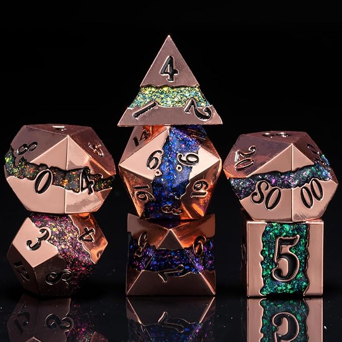 Metal RPG Dice Set, DND Polyhedral Dice Set 7pcs, Metallic Glitter Large Stripe by Maywin