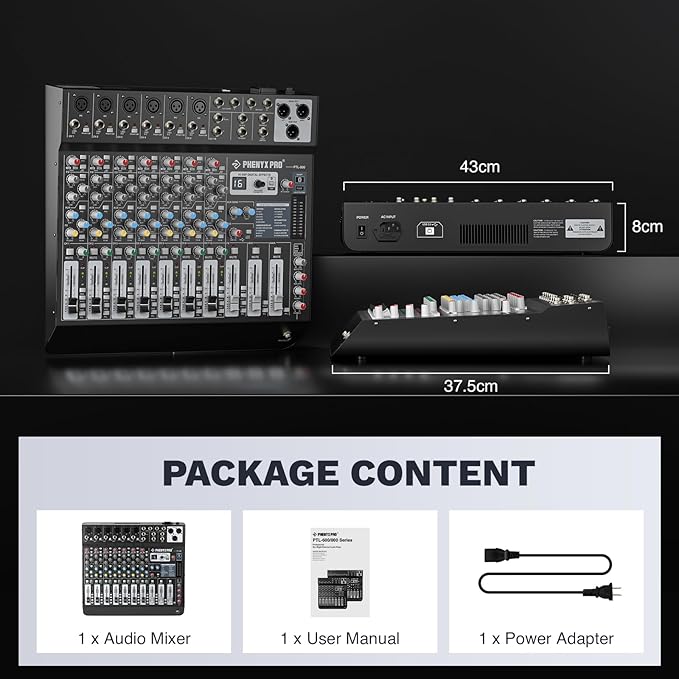 Professional 8-Channel Audio Mixer, Phenyx Pro DJ Sound Mixer Board w/Flexible - Image 6