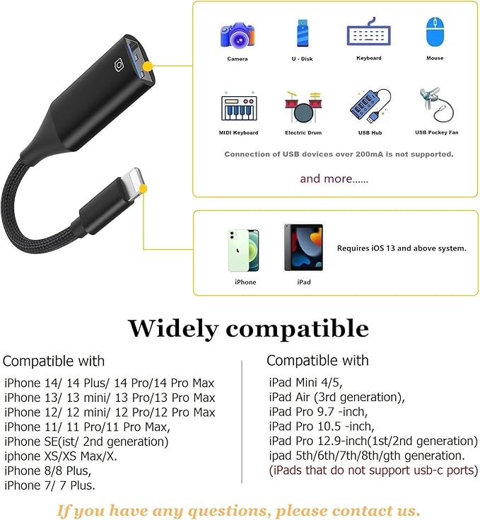 IVSHOWCO Camera Adapter for iPhone, iPad to USB OTG Cable Adapter, Supports USB - Image 7